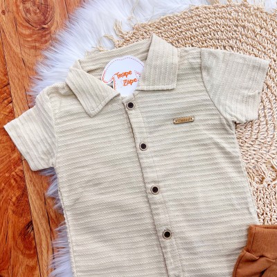 Conj. Camisa com Botões e Bermuda - Areia e Marrom